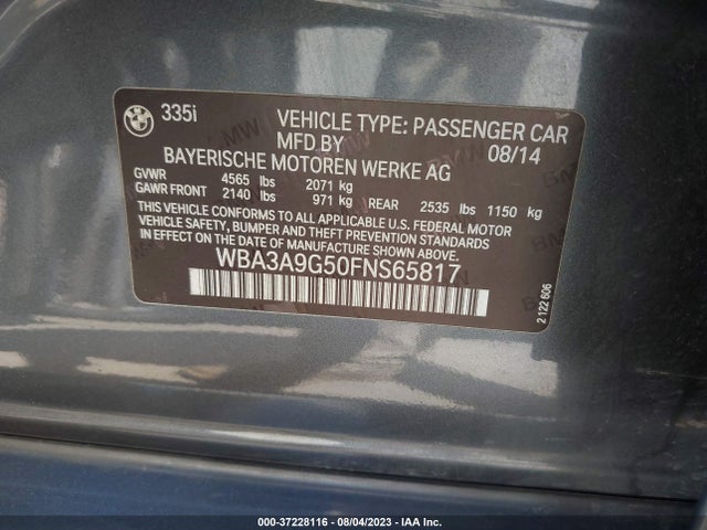 WBA3A9G50FNS65817 BMW 3 Series 335i