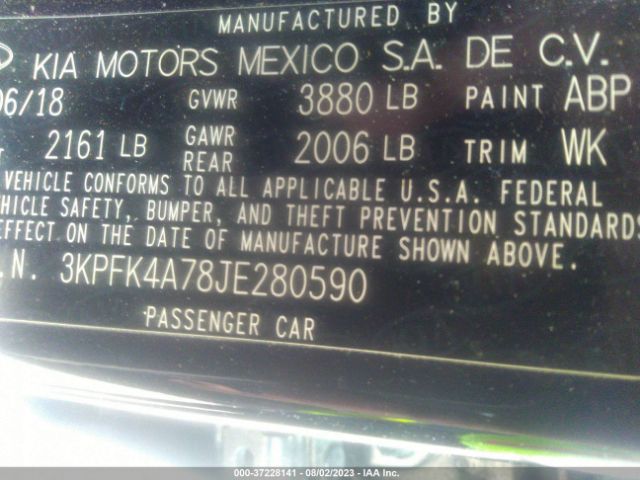 3KPFK4A78JE280590 KIA FORTE LX