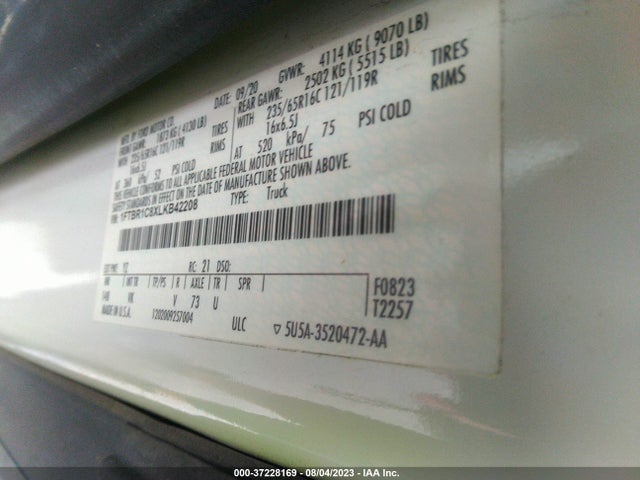 Ford TRANSIT CARGO VAN 2020 1FTBR1C8XLKB42208 Image 9