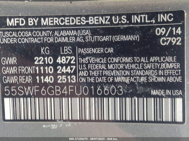 2015 MERCEDES-BENZ C-CLASS C 400 VIN: 55SWF6GB4FU016603