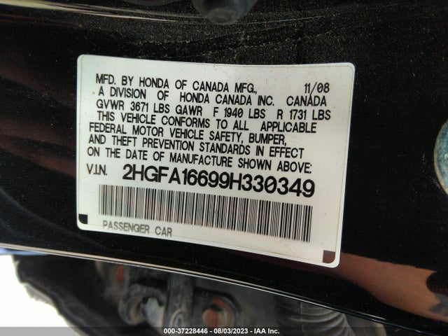 2009 HONDA CIVIC SDN LX-S VIN: 2HGFA16699H330349