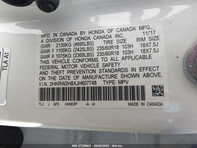 Honda Cr-v Ex-l 2018 2HKRW2H8XJH607748 Image 9