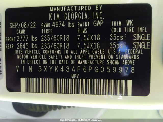5XYK43AF6PG059978 KIA Sportage Sx
