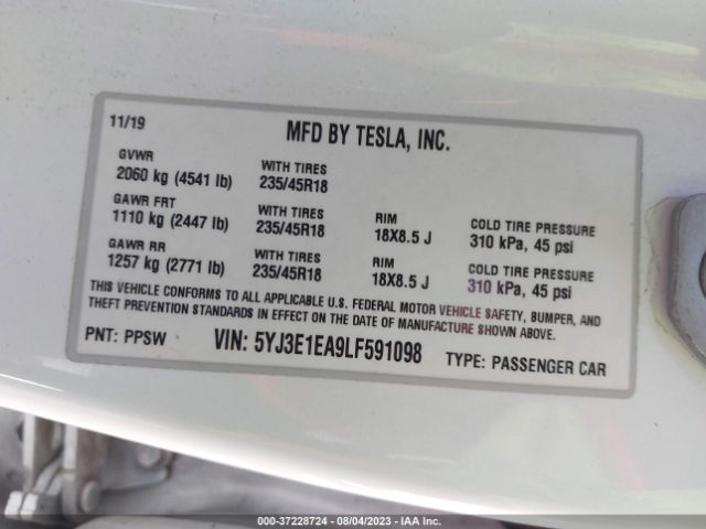 5YJ3E1EA9LF591098 Tesla Model 3 Standard Range
