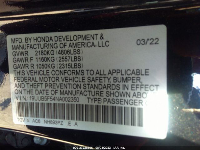 19UUB5F54NA002350 Acura Tlx W/a-spec Package