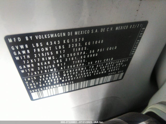 3VVCX7B28NM000673 Volkswagen TAOS S