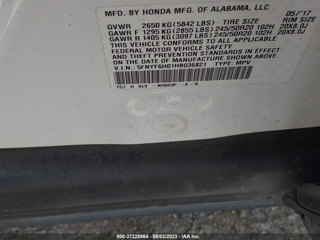 Honda Pilot Elite 2017 5FNYF6H01HB036821 Image 9