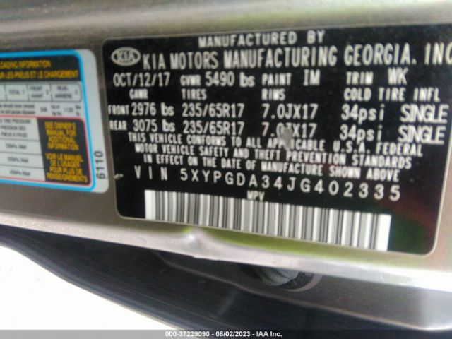 5XYPGDA34JG402335 KIA SORENTO LX