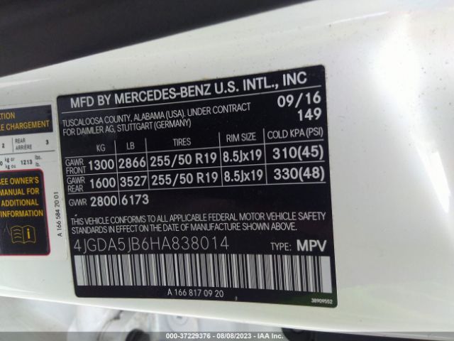4JGDA5JB6HA838014 Mercedes-Benz Gle Gle 350