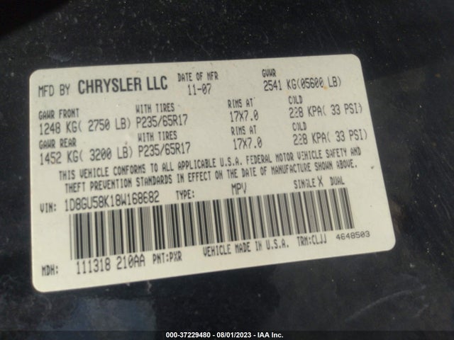 2008 DODGE NITRO SLT VIN: 1D8GU58K18W168682