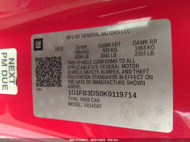 Chevrolet Camaro 1lt 2019 1G1FB3DS0K0119714 Image 9