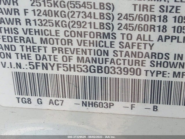 Honda Pilot Ex-l 2016 5FNYF5H53GB033990 Image 9