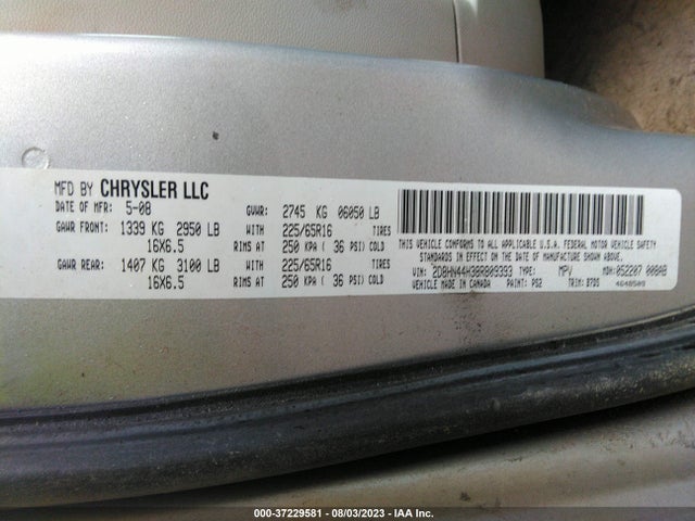 2008 DODGE GRAND CARAVAN SE VIN: 2D8HN44H38R809393