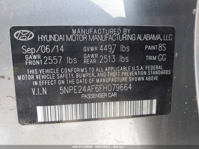 Hyundai Sonata 2.4l Se 2015 5NPE24AF6FH079664 Image 10