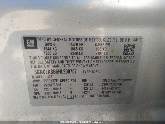 Chevrolet TRAX LS 2017 3GNCJKSB6HL290707 Image 9