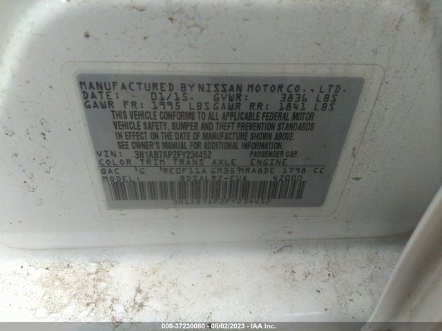 2015 NISSAN SENTRA SR VIN: 3N1AB7AP2FY234452