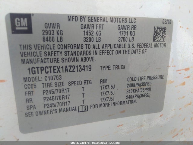 2010 GMC SIERRA 1500 WORK TRUCK VIN: 1GTPCTEX1AZ213419