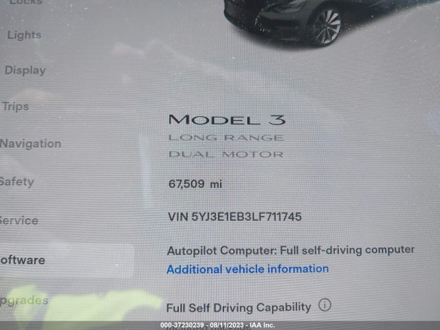 2020 Tesla 3, VIN: 5YJ3E1EB3LF711745