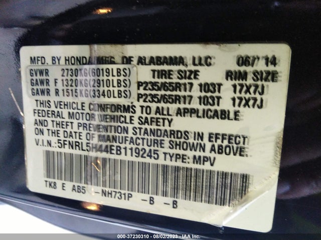 Honda ODYSSEY EX 2014 5FNRL5H44EB119245 Image 9