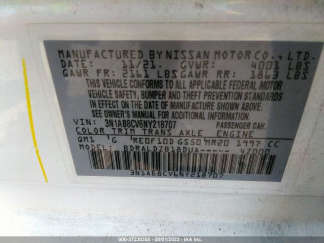 3N1AB8CV6NY218707 Nissan SENTRA SV