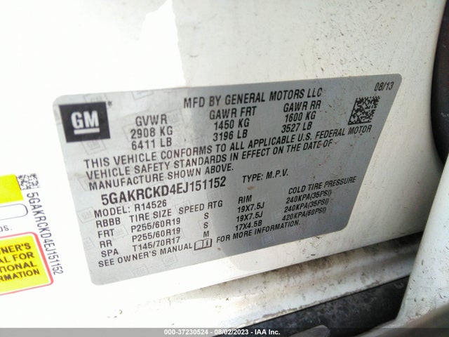 2014 BUICK ENCLAVE PREMIUM VIN: 5GAKRCKD4EJ151152