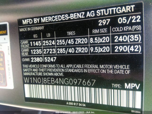 W1N0J8EB4NG097667 Mercedes-Benz Glc Glc 300