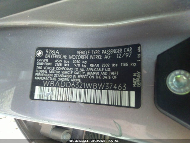 1998 BMW 5 SERIES 528IA VIN: WBADD6321WBW37463