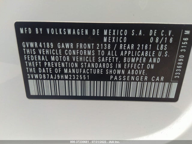 3VWDB7AJ9HM232551 Volkswagen Jetta 1.4t Se
