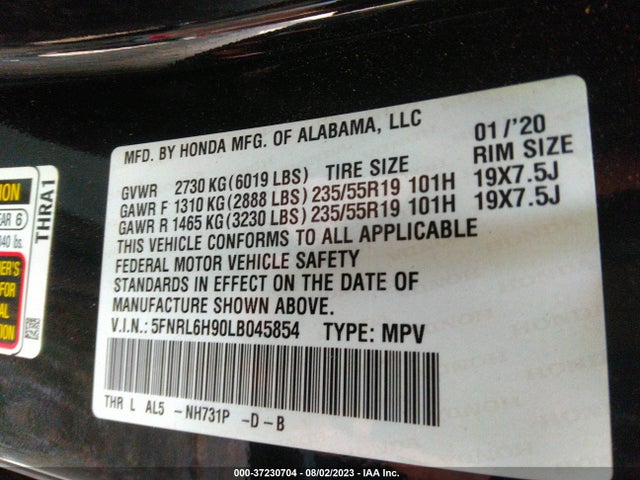 Honda Odyssey Elite 2020 5FNRL6H90LB045854 Image 9