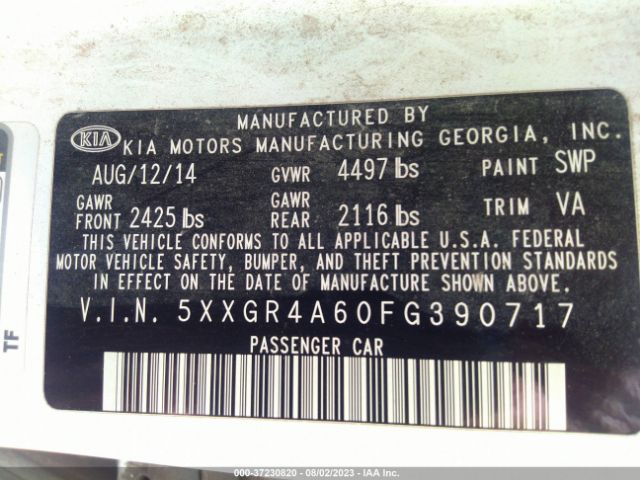 5XXGR4A60FG390717 KIA Optima Sxl Turbo