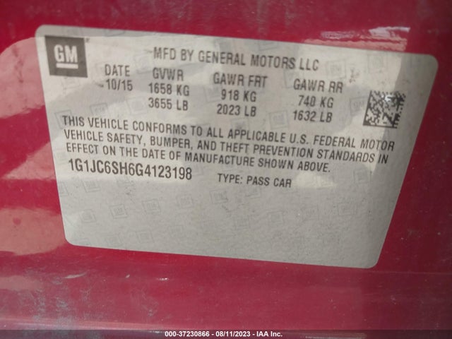 Chevrolet SONIC LT 2016 1G1JC6SH6G4123198 Image 9