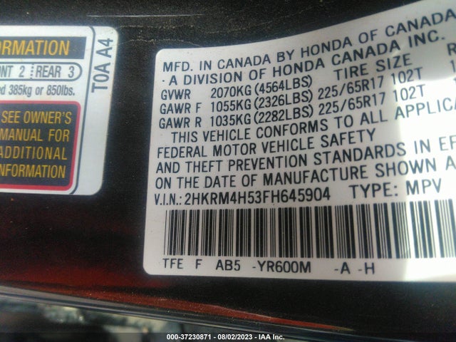 Honda CR-V EX 2015 2HKRM4H53FH645904 Image 9