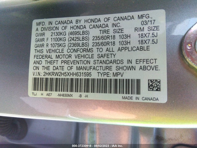 Honda CR-V EX 2017 2HKRW2H5XHH631595 Image 9