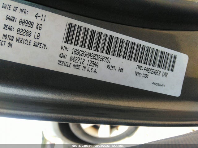 2011 DODGE CALIBER MAINSTREET VIN: 1B3CB3HA2BD220761