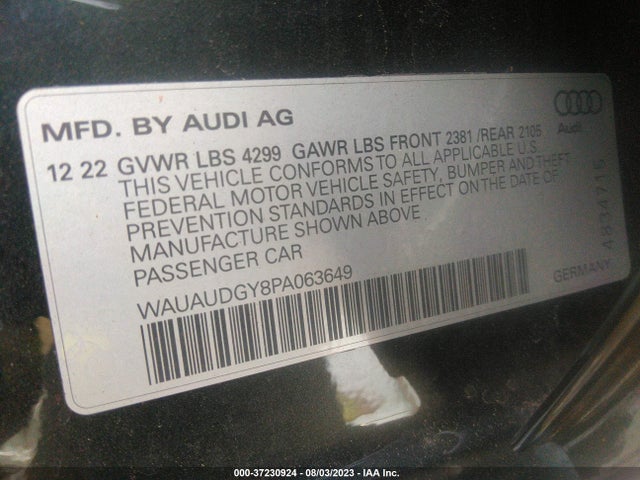 WAUAUDGY8PA063649 Audi A3 PREMIUM