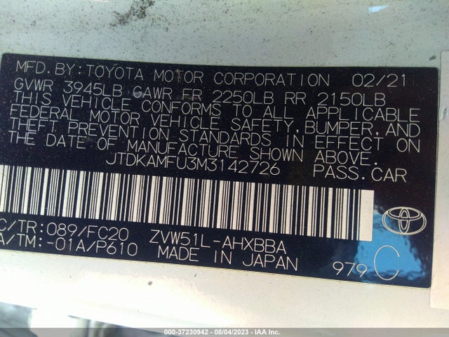 Toyota Prius L 2021 JTDKAMFU3M3142726 Image 14