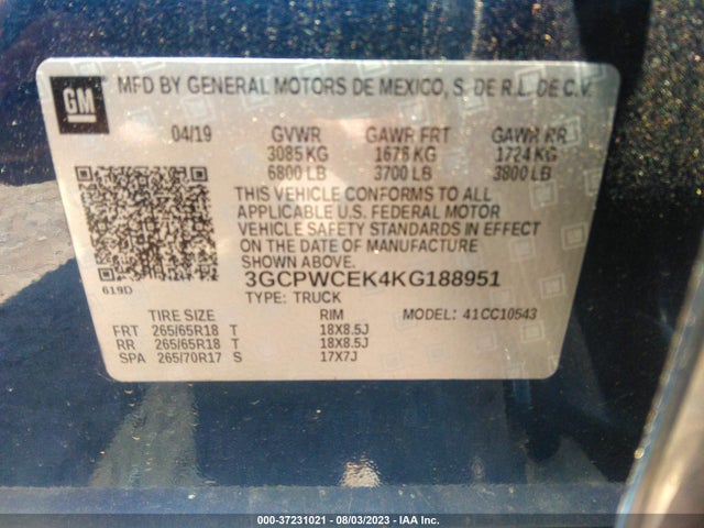 Chevrolet Silverado 1500 Lt 2019 3GCPWCEK4KG188951 Image 9