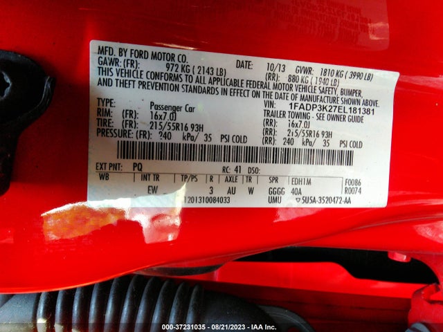 2014 FORD FOCUS SE VIN: 1FADP3K27EL181381