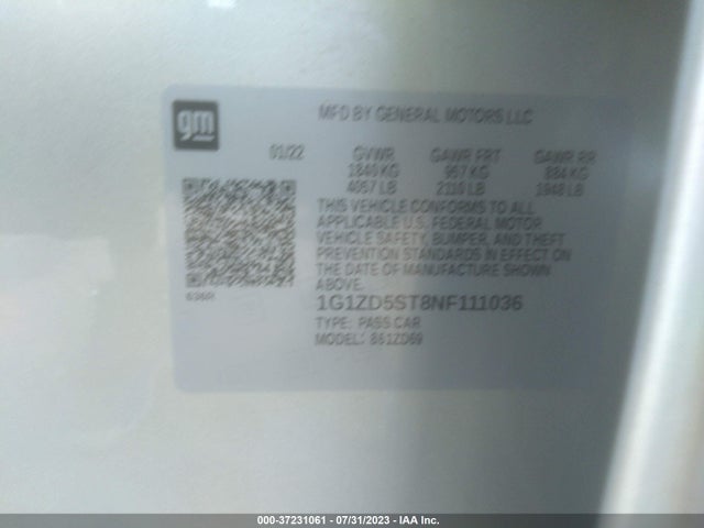 Chevrolet MALIBU LT 2022 1G1ZD5ST8NF111036 Image 9
