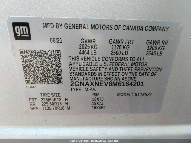 Chevrolet Equinox Premier 2021 2GNAXNEV8M6164201 Image 9