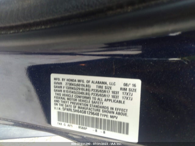 Honda Odyssey Ex-l 2016 5FNRL5H64GB129648 Image 9
