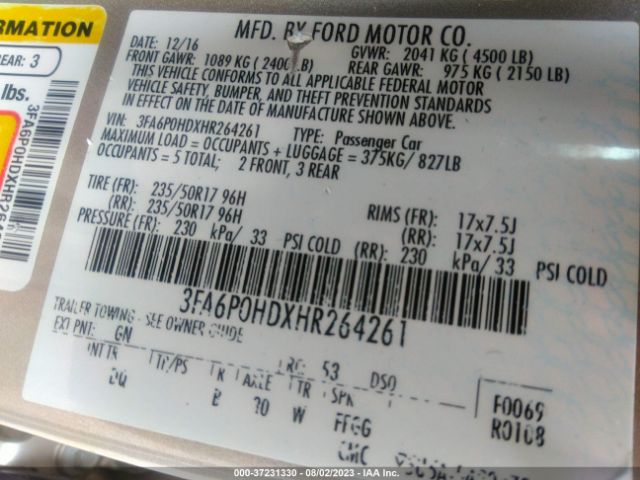 3FA6P0HDXHR264261 Ford FUSION SE