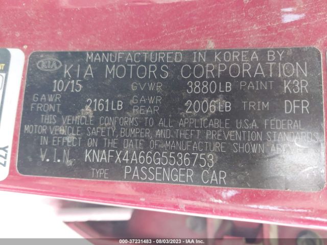 KNAFX4A66G5536753 KIA FORTE LX