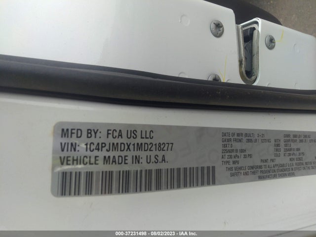 1C4PJMDX1MD218277 Jeep Cherokee Limited