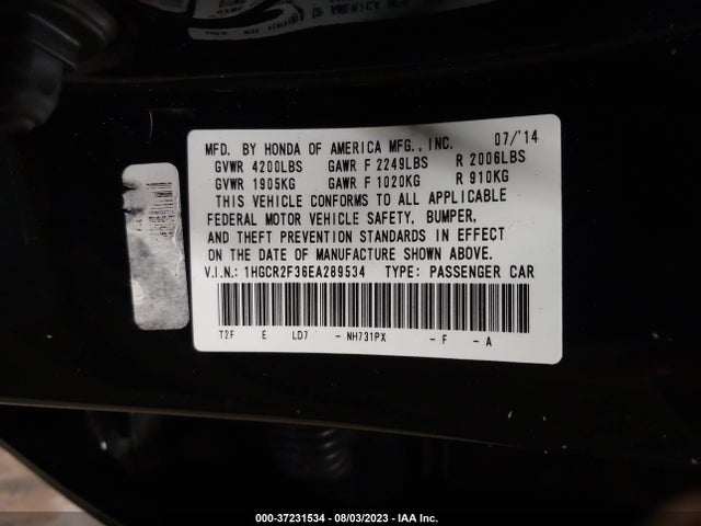 Honda Accord Sedan Lx 2014 1HGCR2F36EA289534 Image 9