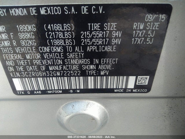 Honda HR-V LX 2016 3CZRU6H32GM722522 Image 9