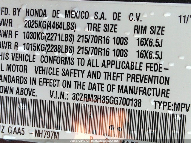 Honda CR-V LX 2016 3CZRM3H35GG700138 Image 9