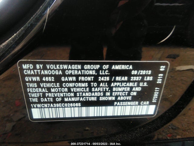 1VWCN7A39EC026065 Volkswagen Passat Tdi Sel Premium