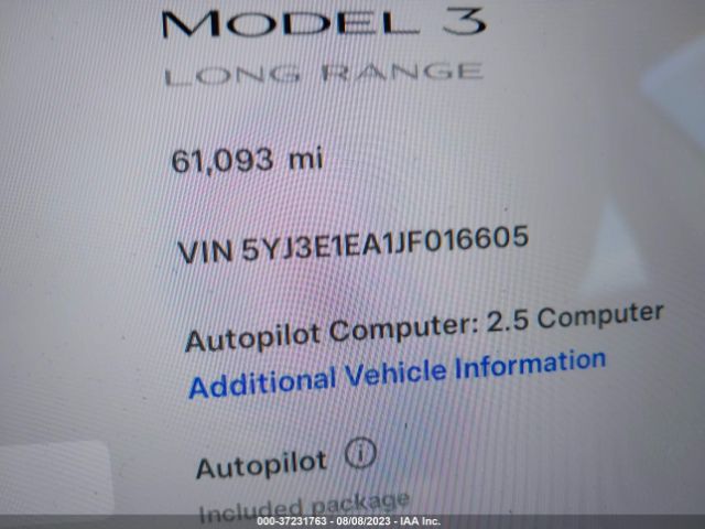 5YJ3E1EA1JF016605 Tesla Model 3 Range Battery