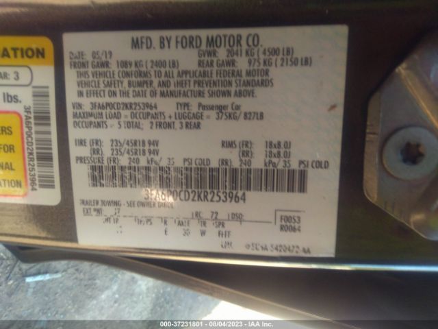 3FA6P0CD2KR253964 Ford FUSION SEL